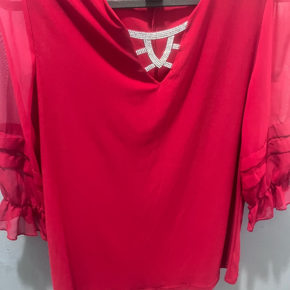 Elegant Red Women's Top with Rhinestone Detail